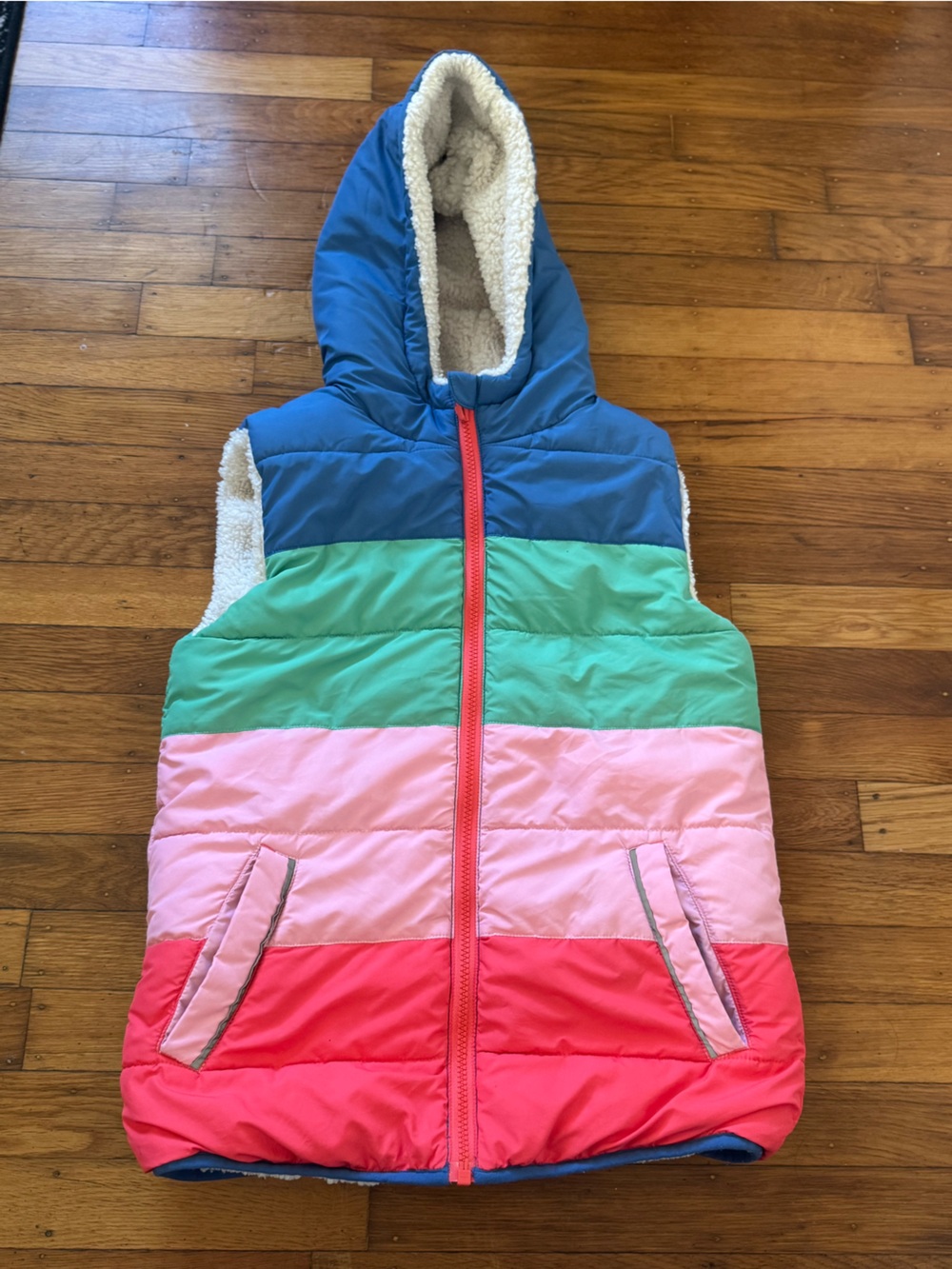 Boden Colorblock Puffer Vest in Pink, Coral, Mint, Blue REVERSIBLE